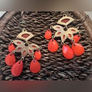 Orange Boho Chandelier Earrings